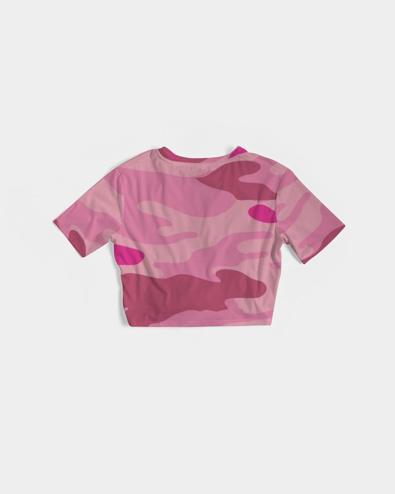 Pink  3 Color Camouflage Women's Twist-Front Cropped Tee DromedarShop.com Online Boutique