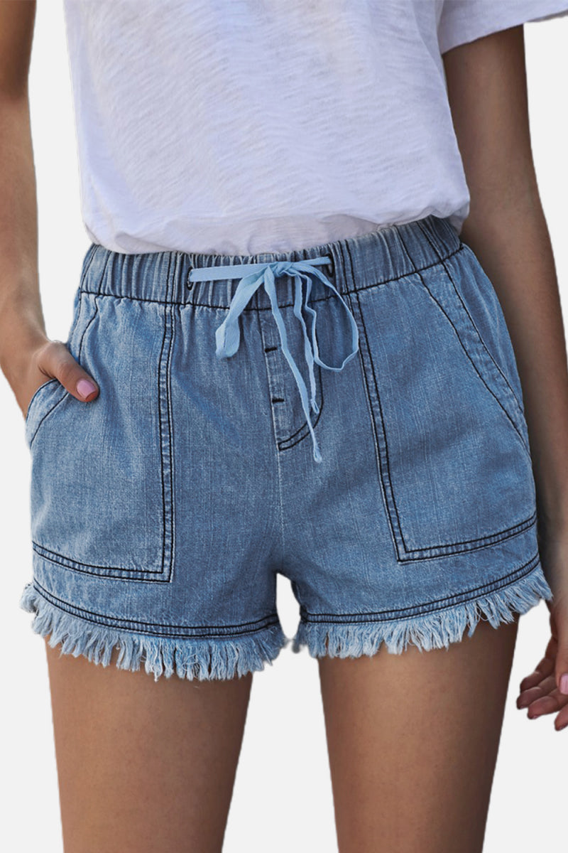 Pocketed Frayed Denim Shorts - DromedarShop.com Online Boutique