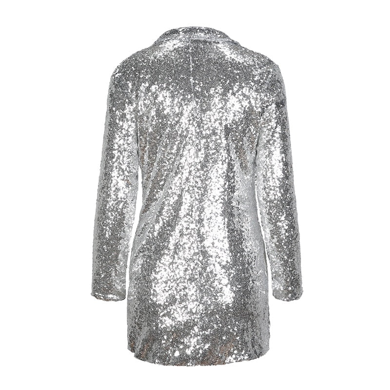 Women Elegant Silver Long Sleeve Cardigan Jackets DromedarShop.com Online Boutique