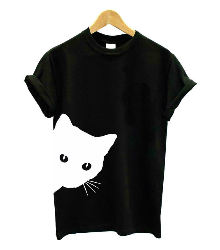 Women Cat Looking Out Side Funny T-Shirt DromedarShop.com Online Boutique