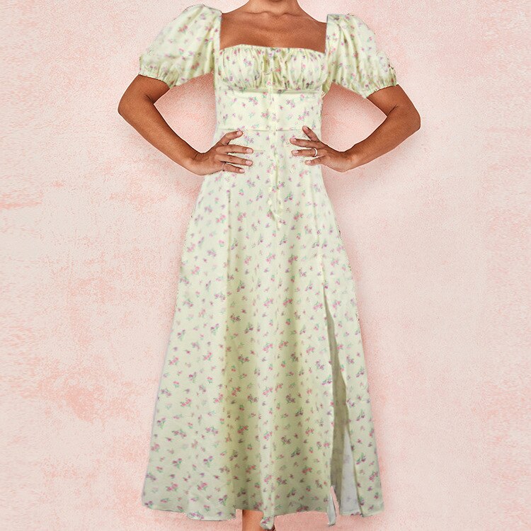 Floral Print Puff Short Sleeve Women's Dress - DromedarShop.com Online Boutique