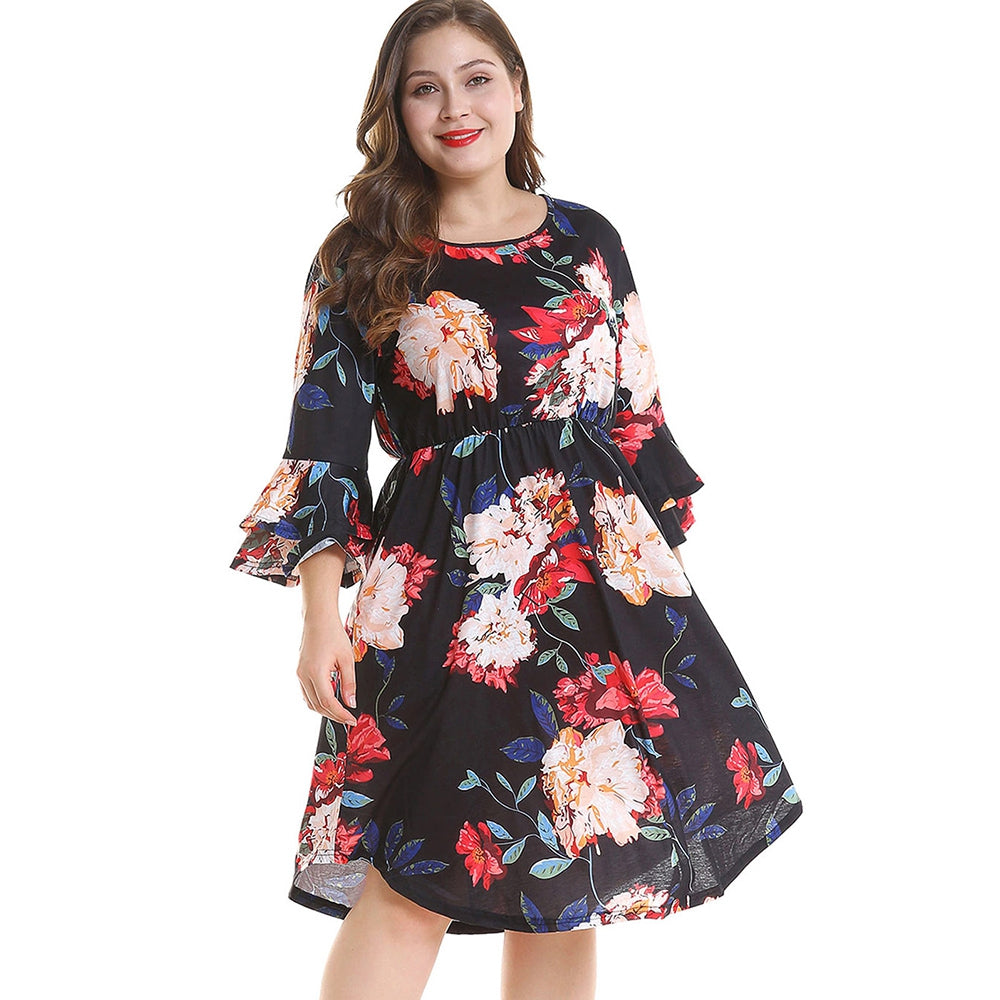 Plus Size Floral Print Dress for Women - DromedarShop.com Online Boutique