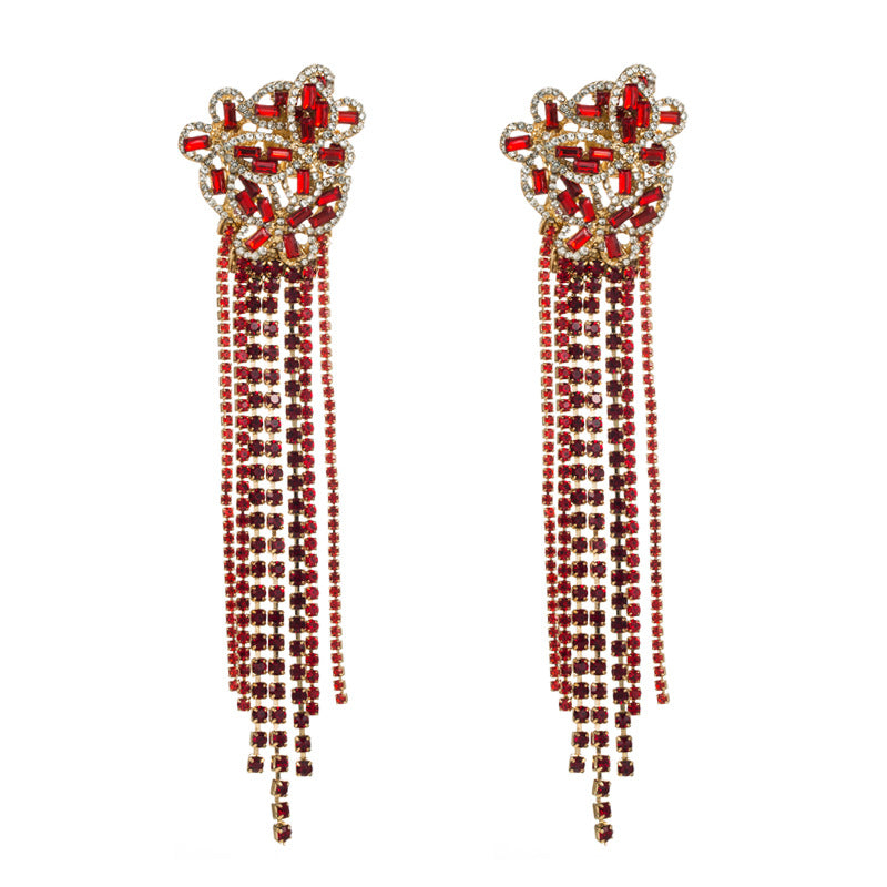 Alloy Electroplate with Colored Diamonds Long Tassel Earrings DromedarShop.com Online Boutique