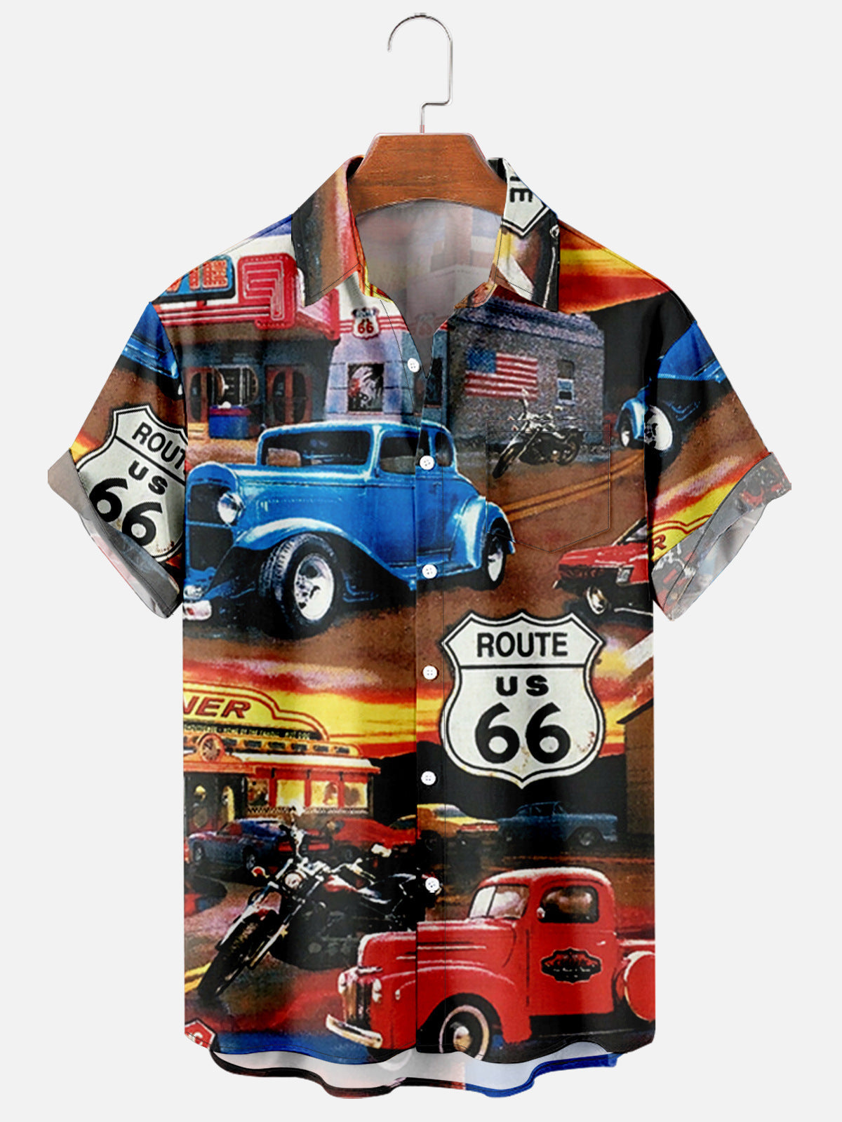 Summer Short Sleeve Route 66 Digital Print Shirts - DromedarShop.com Online Boutique