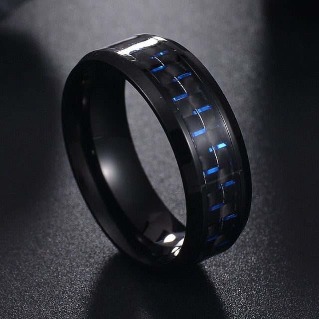Titanium Steel Black Carbon Fiber Mens Cool Rings Fashion Red Blue Ring Anel Masculino Jewelry - DromedarShop.com Online Boutique