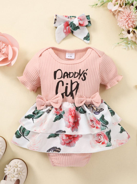Baby Girl DADDY'S GIRL Graphic Floral Bodysuit Dress - DromedarShop.com Online Boutique