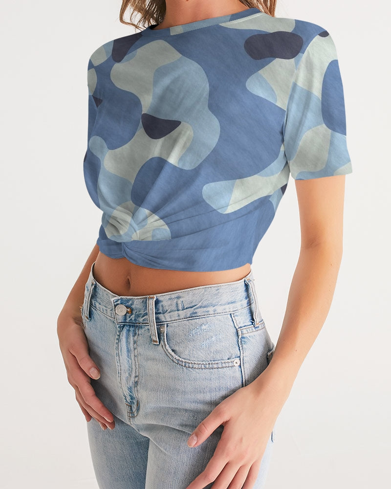 Blue Maniac Camouflage Women's Twist-Front Cropped Tee DromedarShop.com Online Boutique
