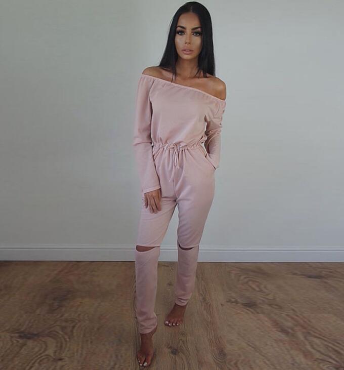 Women Pink Long-sleeved Jumpsuit DromedarShop.com Online Boutique