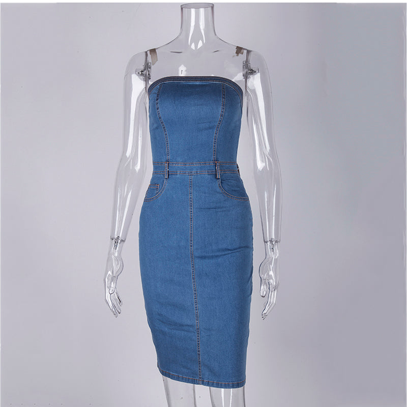 Strapless Denim Women's Dress - DromedarShop.com Online Boutique