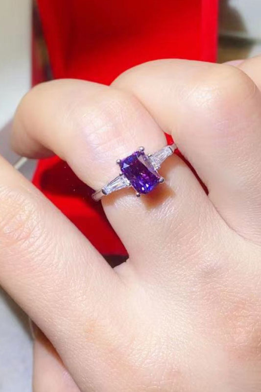 1 Carat Moissanite Platinum-Plated Rectangle Ring in Purple - DromedarShop.com Online Boutique