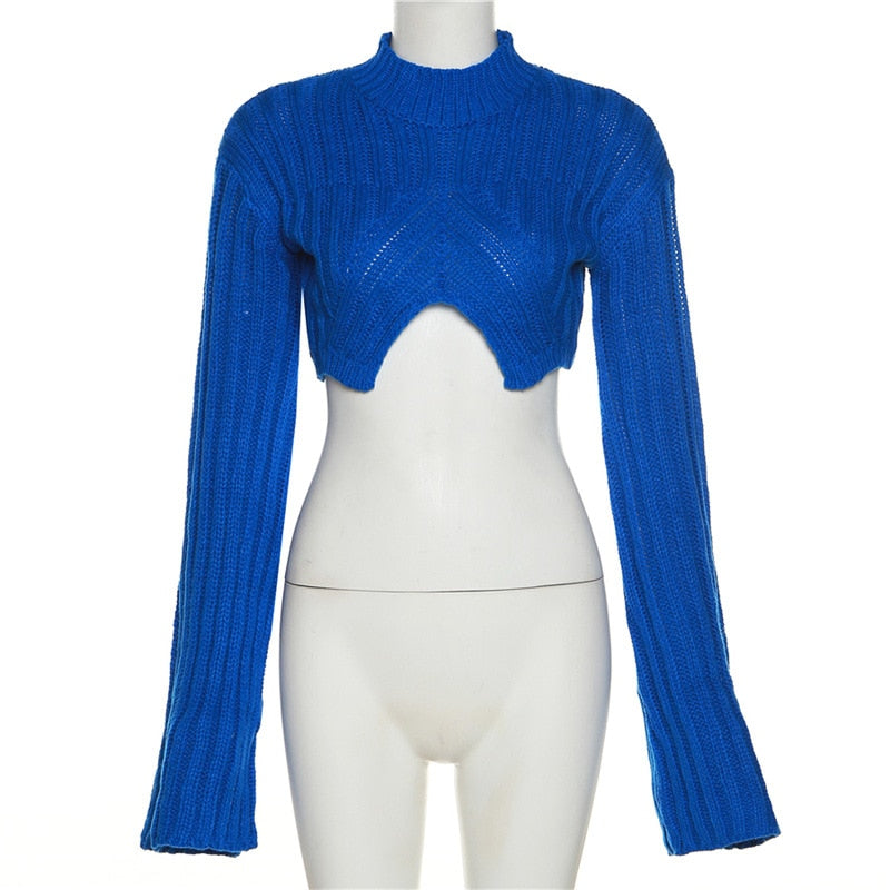 Women Crop Top Long Sleeve Knit Sweater - DromedarShop.com Online Boutique