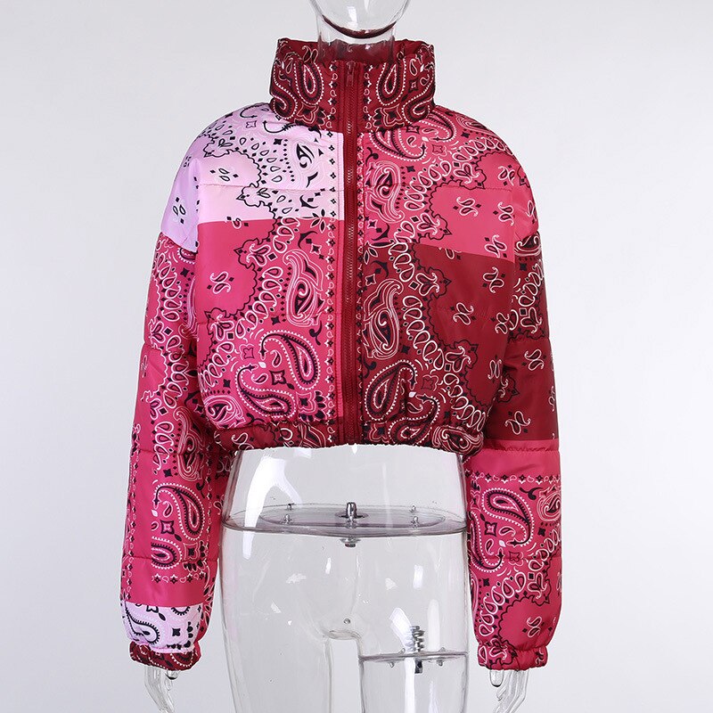 Color Block Multicolor Cropped Puffer Jacket DromedarShop.com Online Boutique