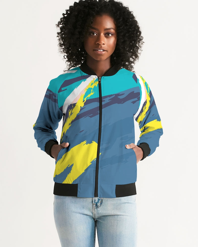 Abstract Blue Women's Bomber Jacket DromedarShop.com Online Boutique