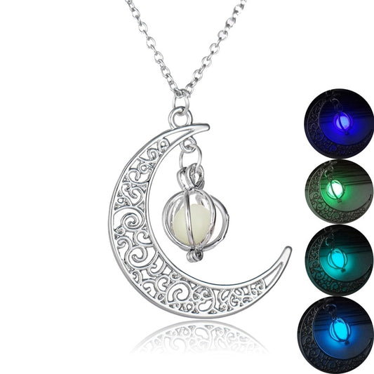 Luxury Glow In The Dark Necklaces Luminous Moon Pendant DromedarShop.com Online Boutique