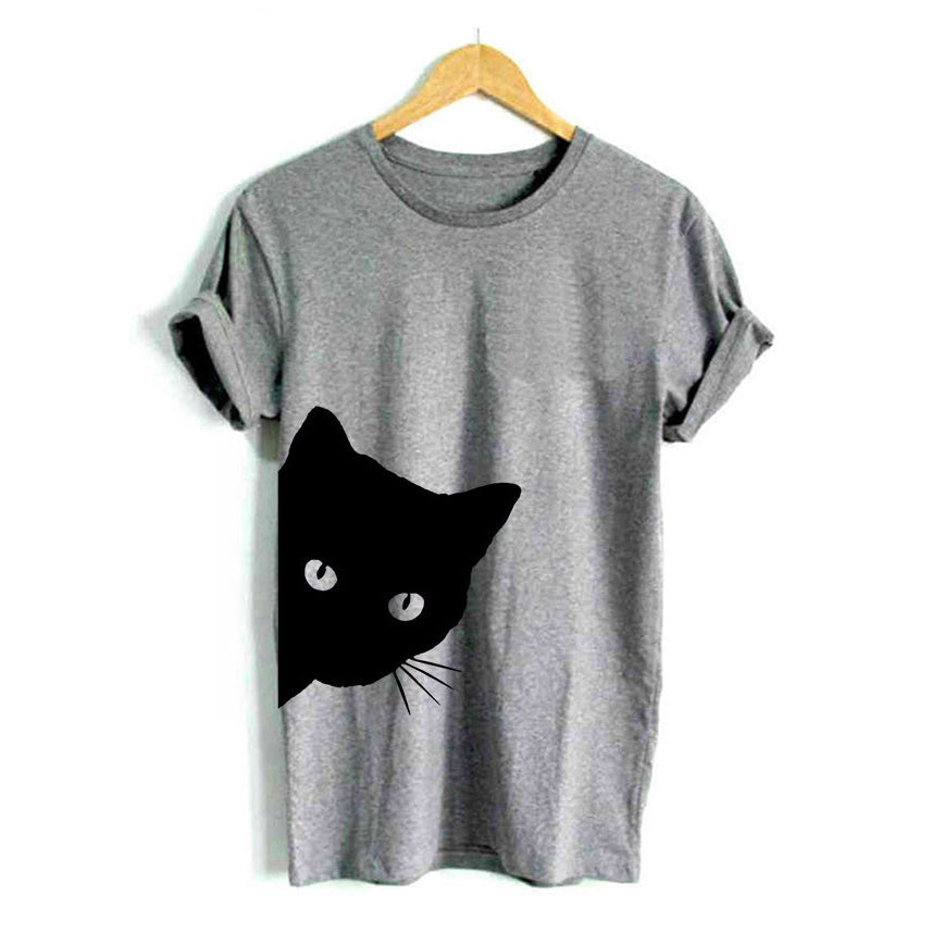 Women Cat Looking Out Side Funny T-Shirt DromedarShop.com Online Boutique