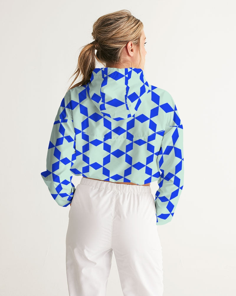 The Miracle of the East  Blue Arabic-pattern Women's Cropped Windbreaker DromedarShop.com Online Boutique
