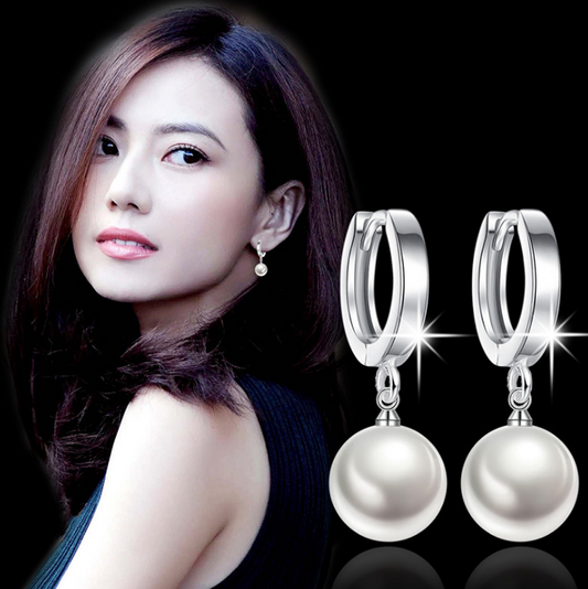 White Pearl Pendant Earrings DromedarShop.com Online Boutique