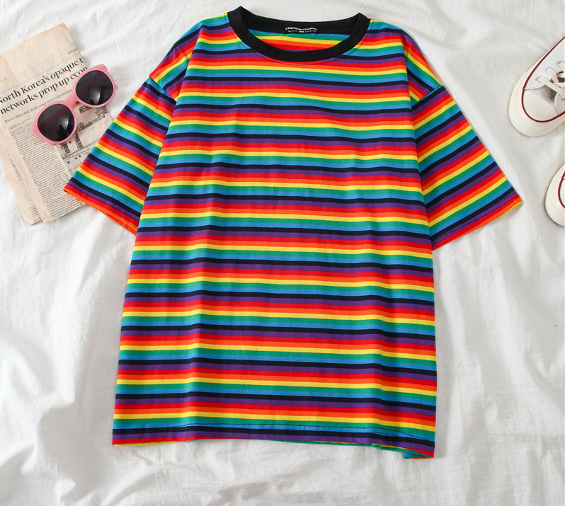 Multicolor Stripe Women Summer T-Shirt DromedarShop.com Online Boutique