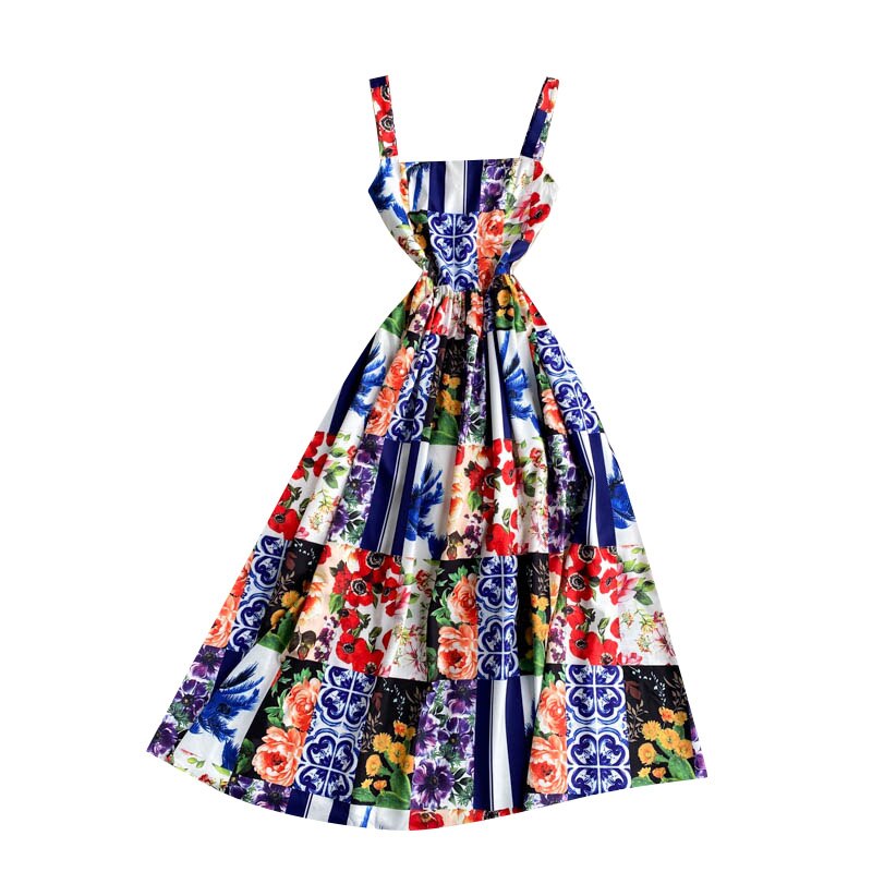 Summer Floral Print Elegant Women Sleeveless Dress - DromedarShop.com Online Boutique