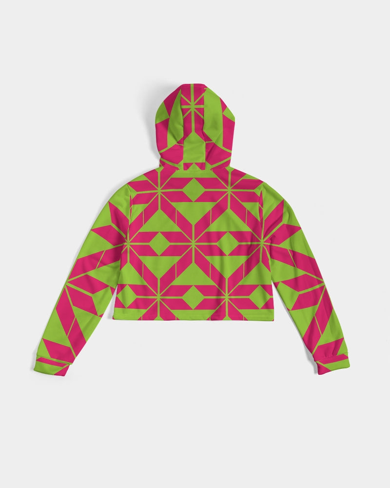 Aztec-Inka Collection Aztec Pink-Green pattern Women's Cropped Hoodie DromedarShop.com Online Boutique