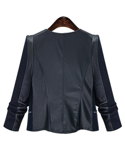 Plus Size Chic Zipped Leather Patchwork Jacket For Women DromedarShop.com Online Boutique