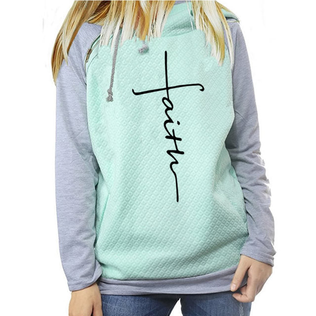 Faith Women Hooded Long Sleeve Shirt DromedarShop.com Online Boutique