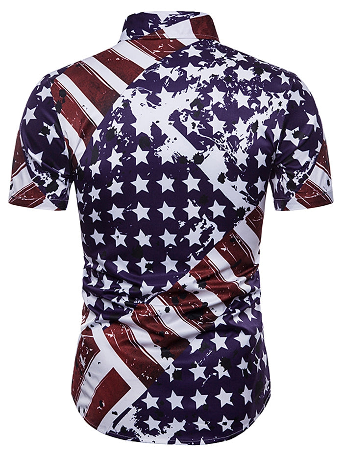 Hidden Button American Flag Print Shirt DromedarShop.com Online Boutique