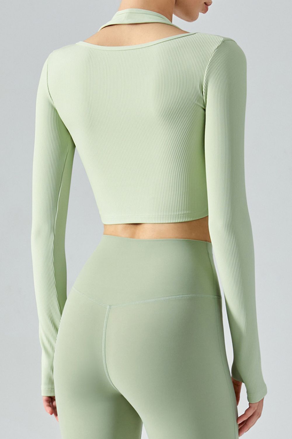 Ribbed Faux Layered Halter Neck Cropped Sports Top - DromedarShop.com Online Boutique