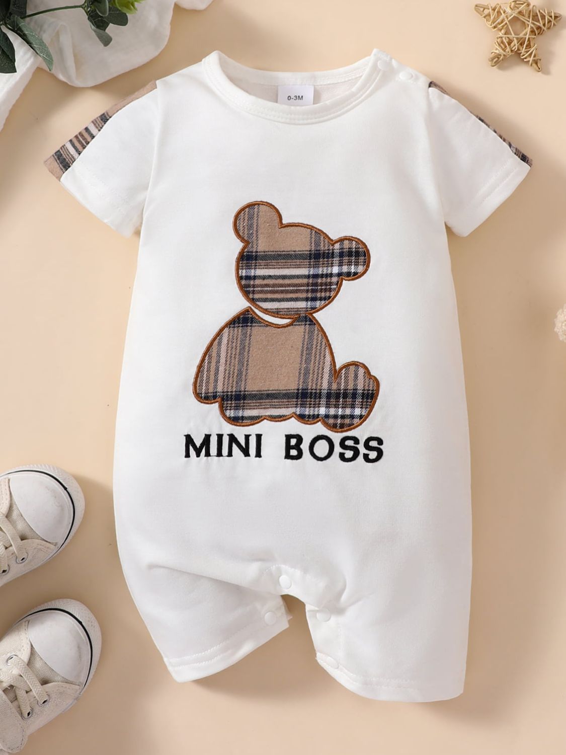 Baby MINI BOSS Bear Graphic Short Sleeve Jumpsuit - DromedarShop.com Online Boutique