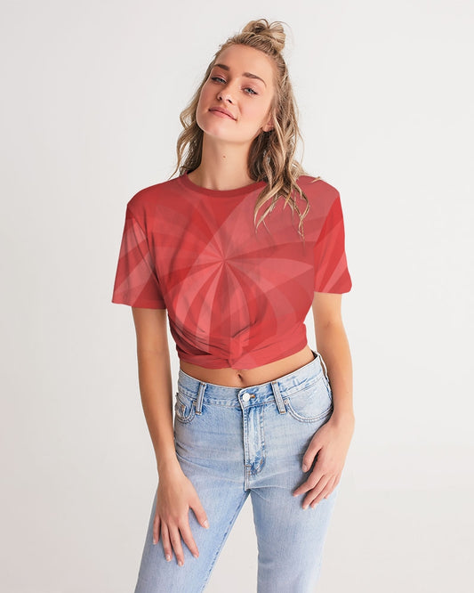 Red Psychedelic Women's Twist-Front Cropped Tee DromedarShop.com Online Boutique