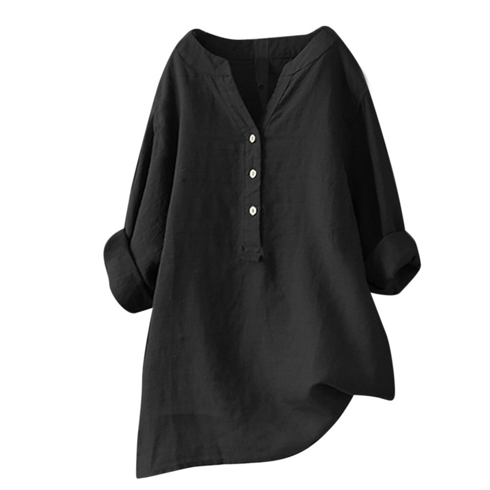 Women Solid Long Sleeve Button Casual Shirt DromedarShop.com Online Boutique
