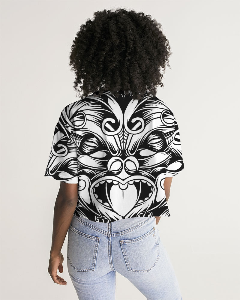 Maori Mask Collection Women's Lounge Cropped Tee DromedarShop.com Online Boutique