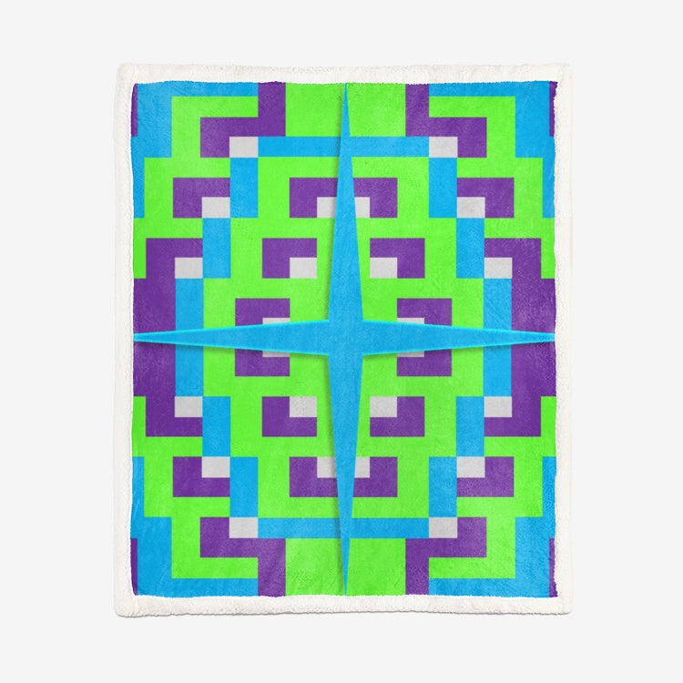 Aztec Blue Purple Green Double-Sided Super Soft Plush Blanket DromedarShop.com Online Boutique