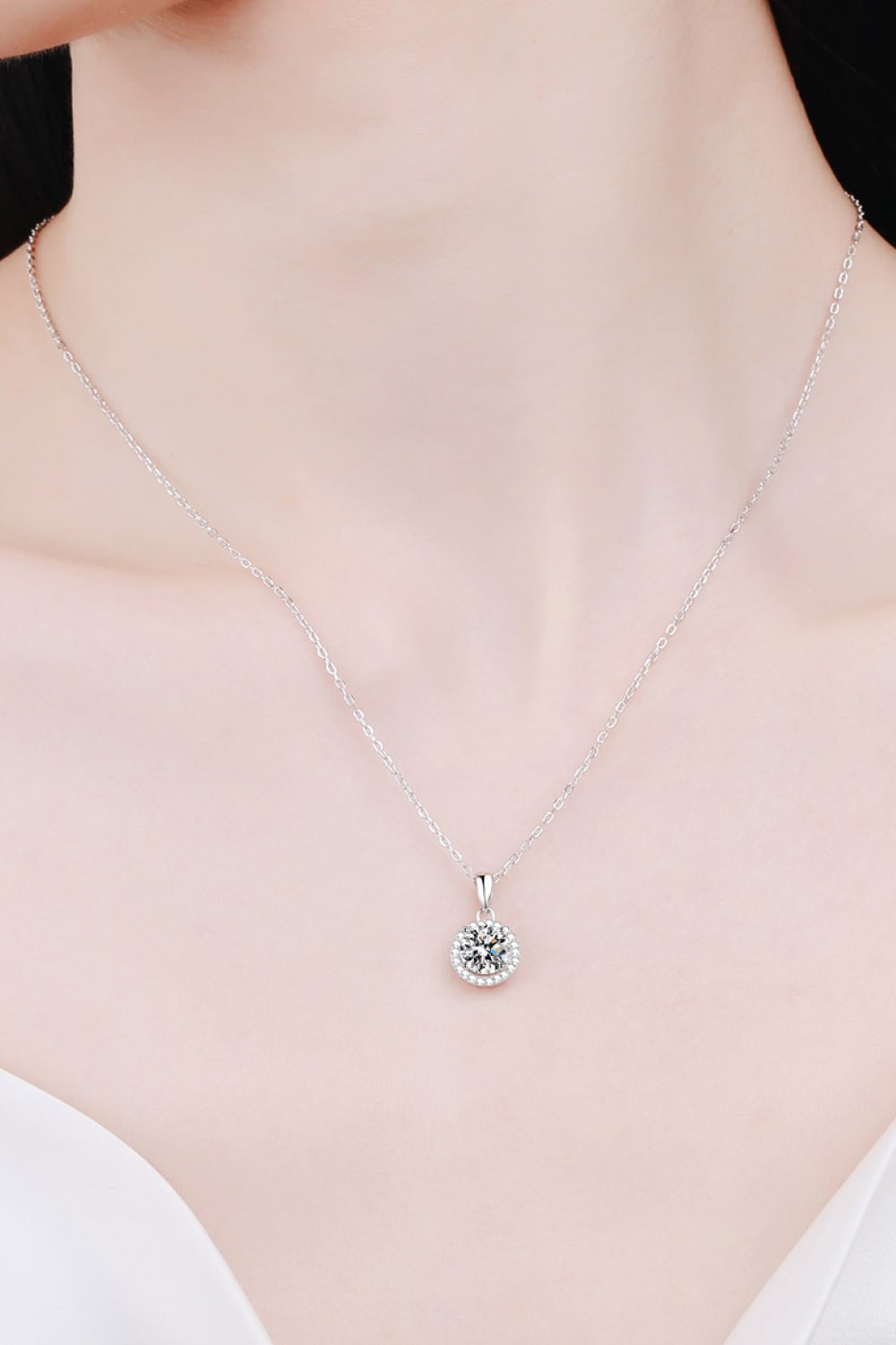 Chance to Charm 1 Carat Moissanite Round Pendant Chain Necklace - DromedarShop.com Online Boutique