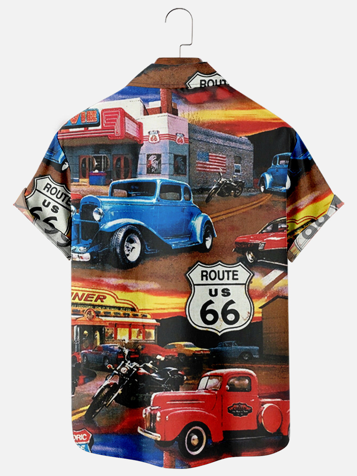 Summer Short Sleeve Route 66 Digital Print Shirts - DromedarShop.com Online Boutique