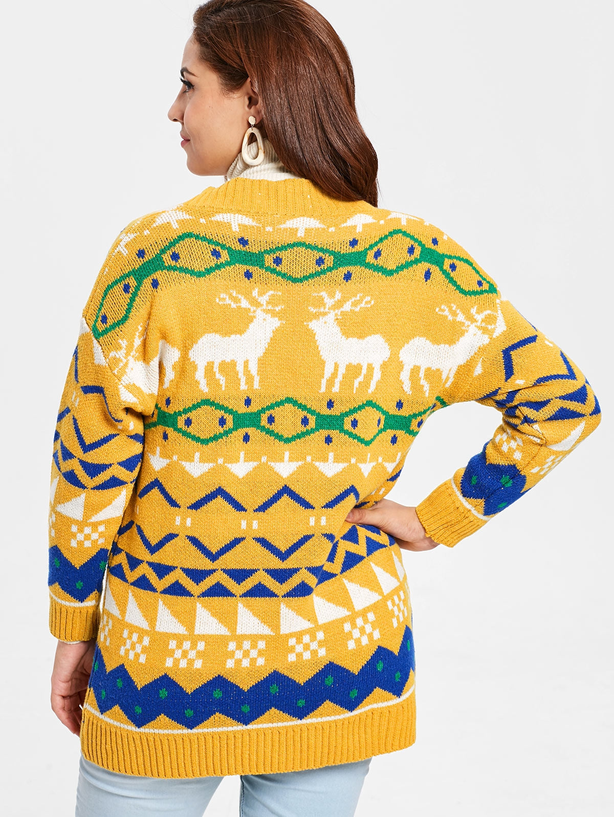 Plus Size Elk Print Christmas Button Cardigan - DromedarShop.com Online Boutique