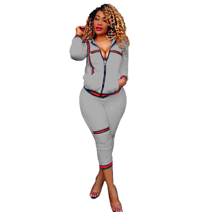Women's Sportswear Hooded Long Sleeve Zip Crop Tops Long Pants DromedarShop.com Online Boutique