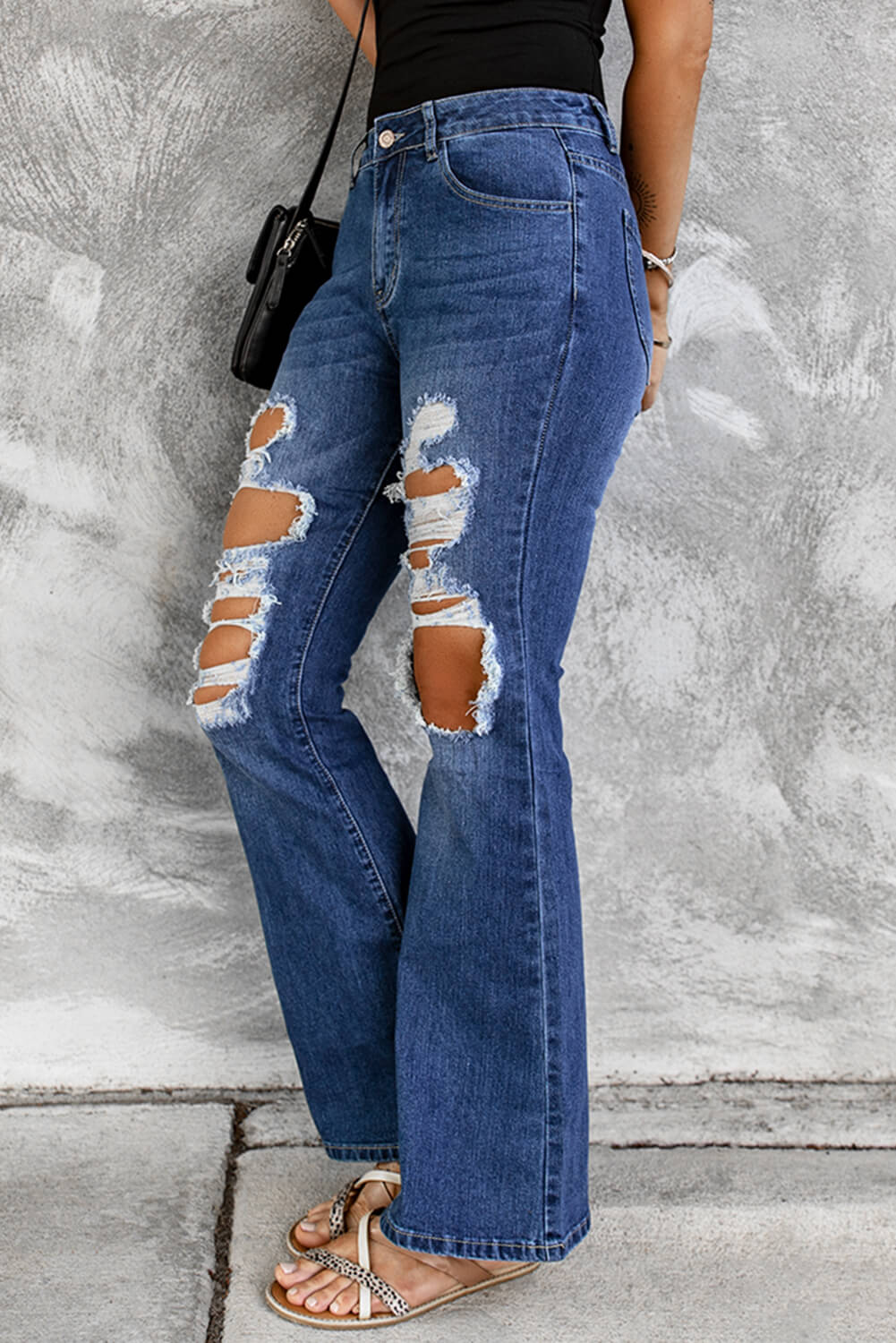 Distressed High Waist Flare Jeans - DromedarShop.com Online Boutique