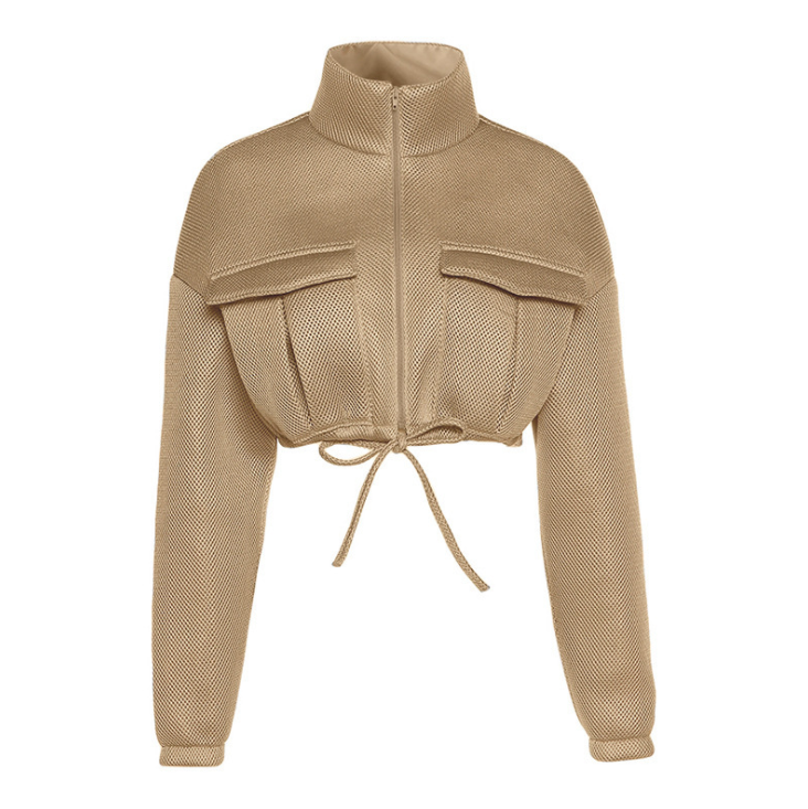 Long Sleeve Zip Up Turtleneck Pocket Baggy Jacket DromedarShop.com Online Boutique