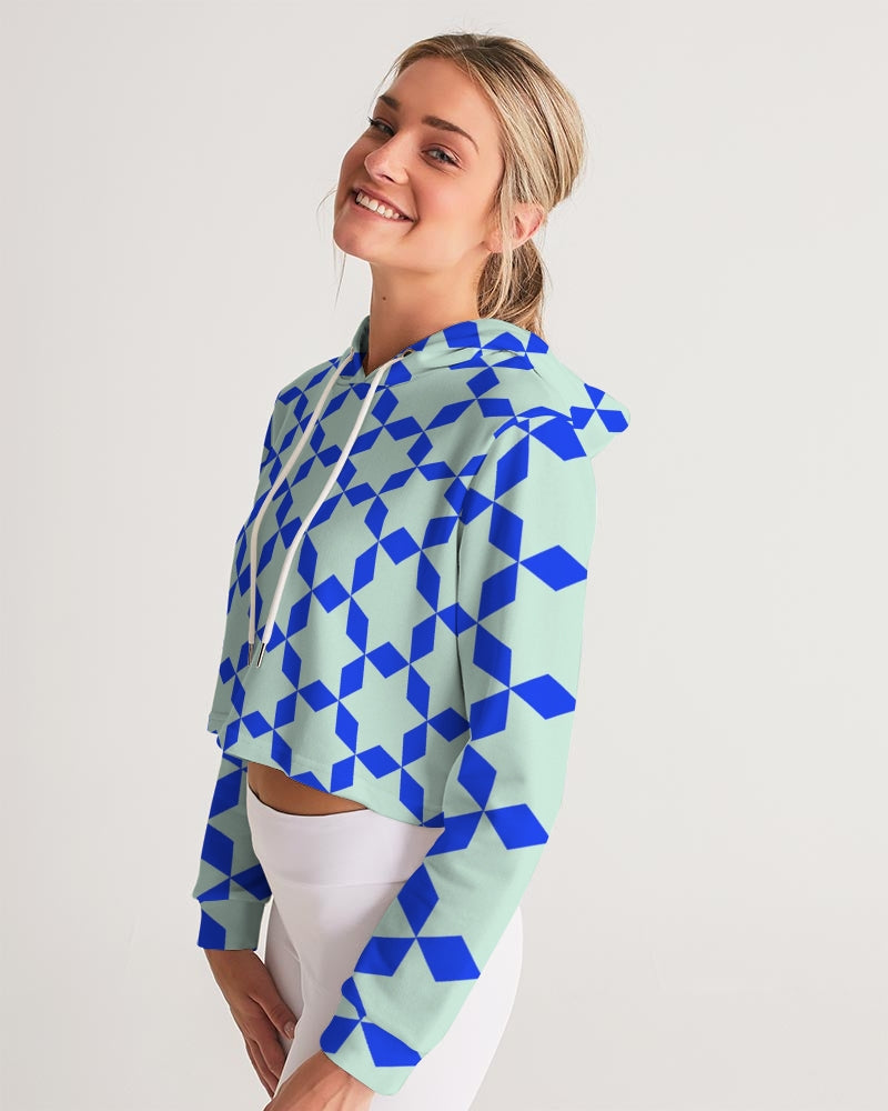 The Miracle of the East  Blue Arabic-pattern Women's Cropped Hoodie DromedarShop.com Online Boutique