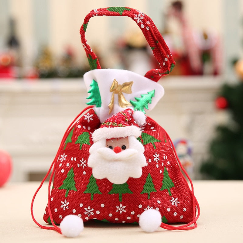 Santa Claus Snowman Cloth Gift Bags DromedarShop.com Online Boutique