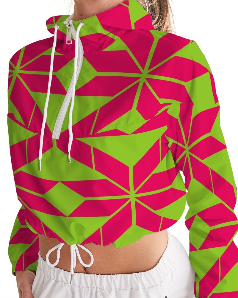 Aztec-Inka Collection Aztec Pink-Green pattern Women's Cropped Windbreaker DromedarShop.com Online Boutique