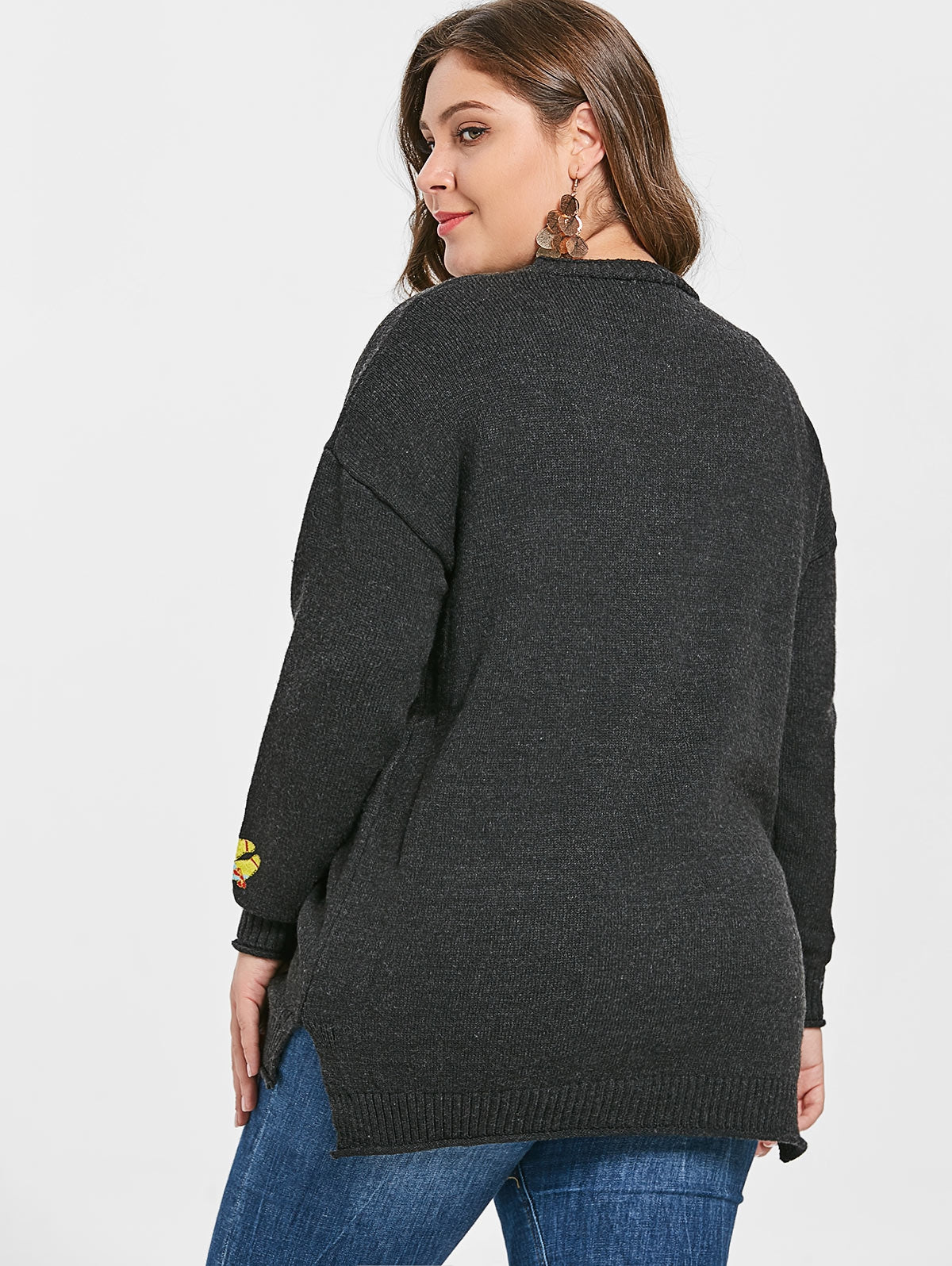 Plus Size Embroidery Drop Shoulder Cardigan - DromedarShop.com Online Boutique
