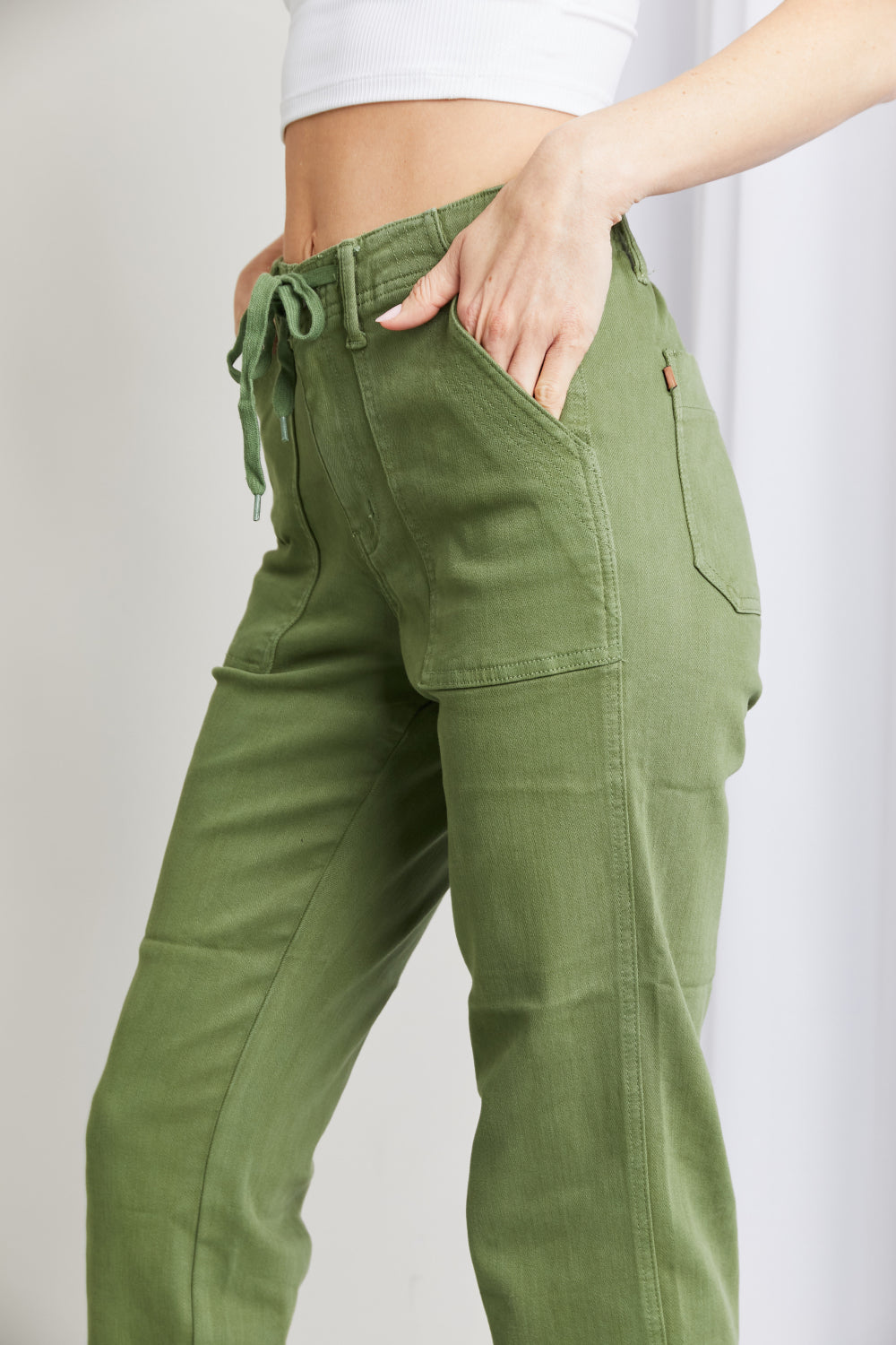 Judy Blue Full Size Drawstring Waist Pocket Jeans - DromedarShop.com Online Boutique