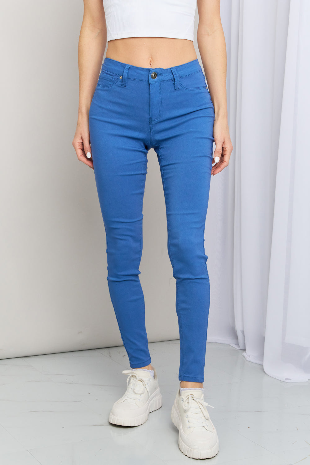 Jeanswear Kate Hyper-Stretch Full Size Mid-Rise Skinny Jeans in Electric Blue DromedarShop.com Online Boutique