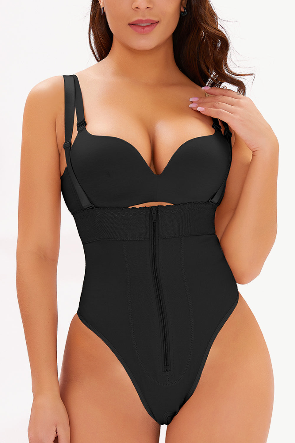 Full Size Adjustable Strap Zip-Up Shaping Bodysuit - DromedarShop.com Online Boutique