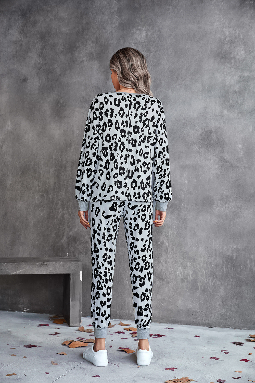 Leopard V-Neck Dropped Shoulder Loungewear Set - DromedarShop.com Online Boutique