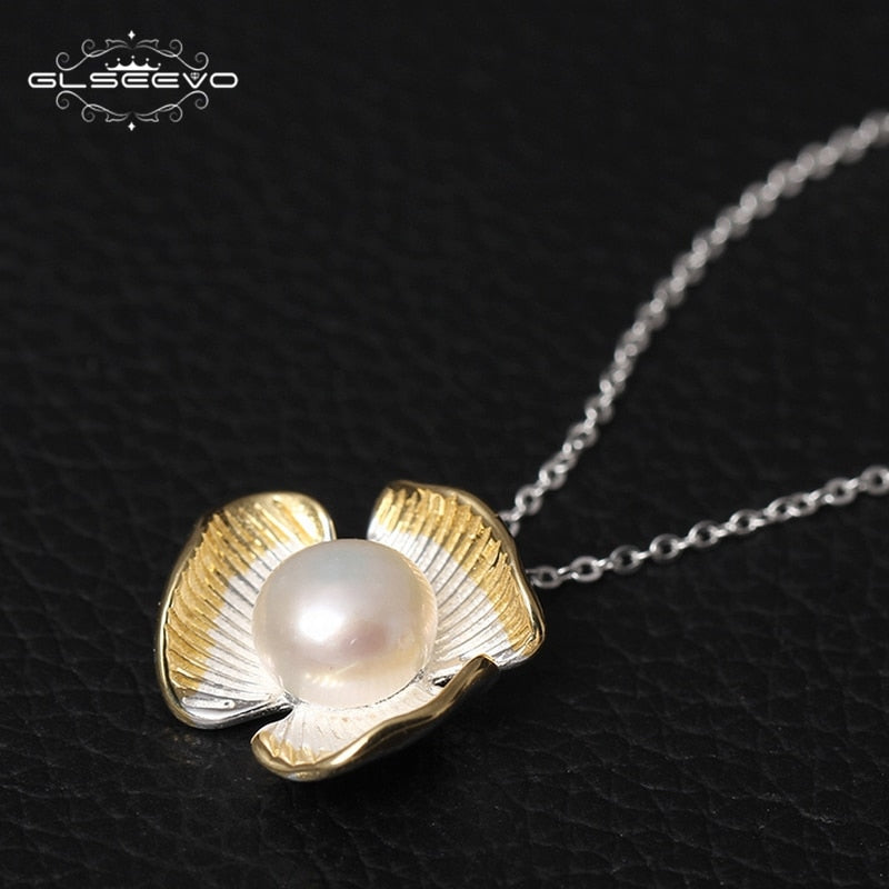925 Sterling Silver Natural White Pearl Pendant Necklace DromedarShop.com Online Boutique