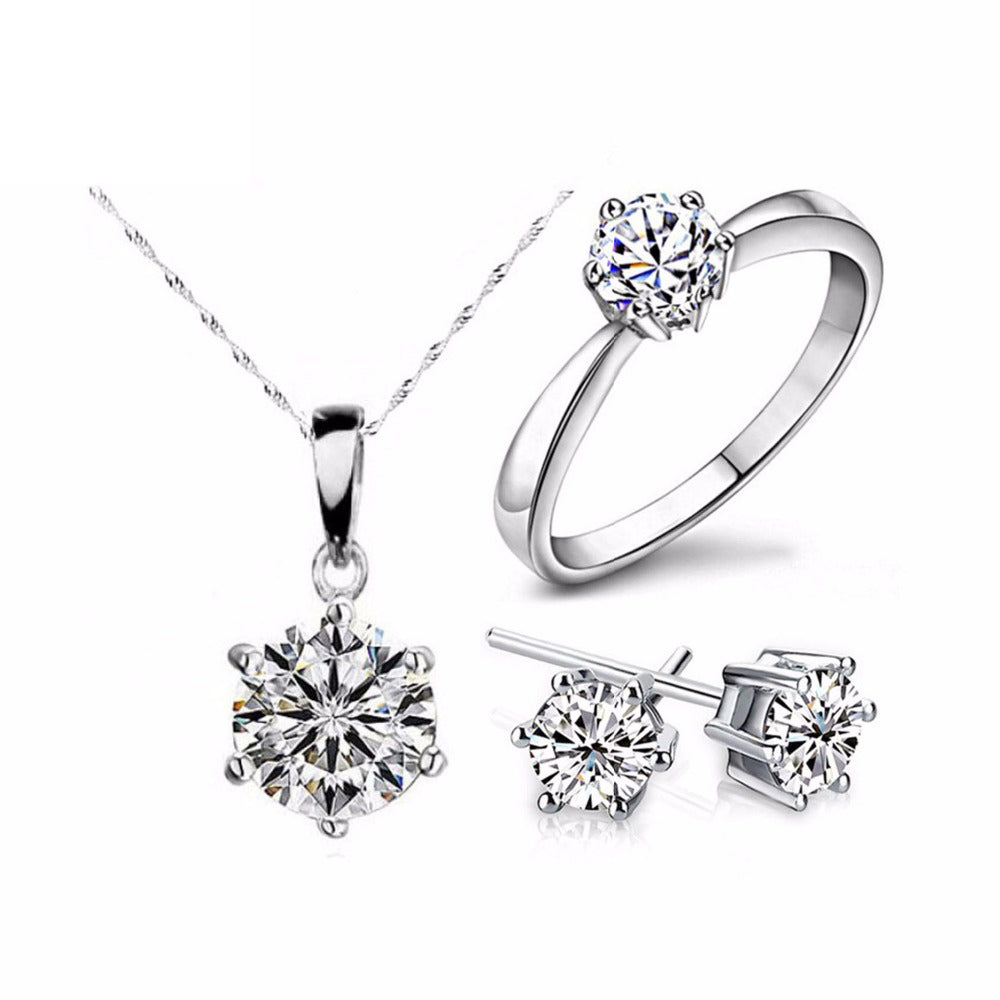 Cubic Zircon Statement Necklace & Earrings Rings Wedding Jewelry Sets DromedarShop.com Online Boutique