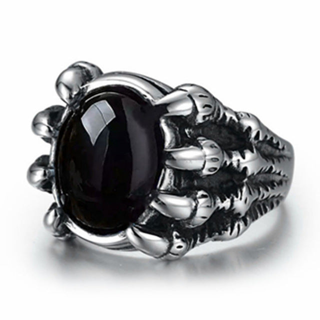 Red Black Opal Stone Skull Dragon Claw Ring - DromedarShop.com Online Boutique